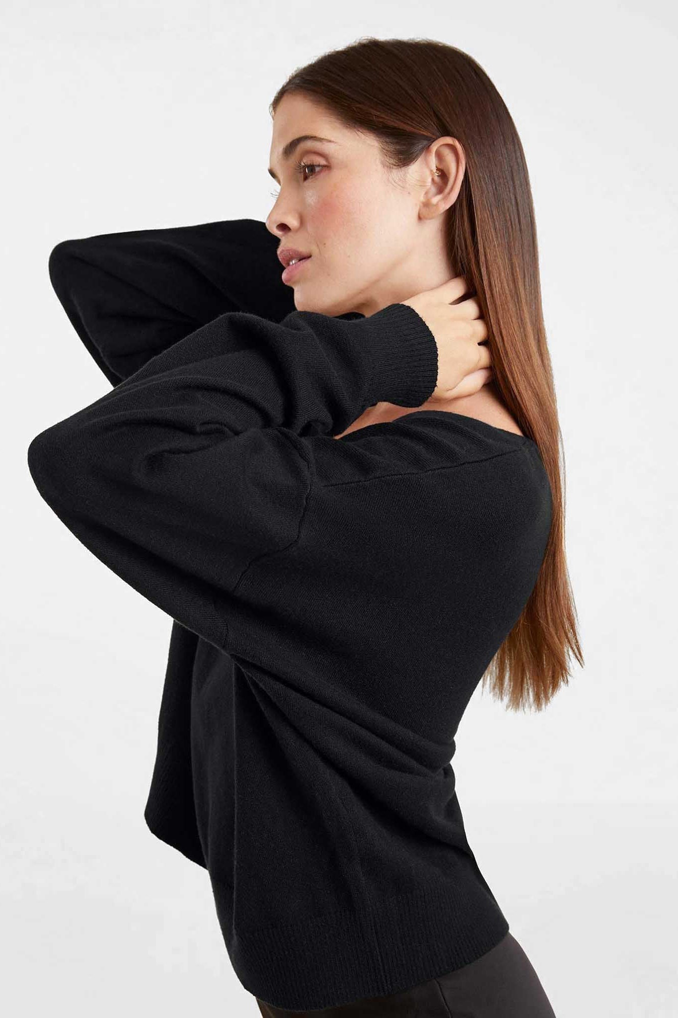 Luxe Knit V-Neck Sweater | Black