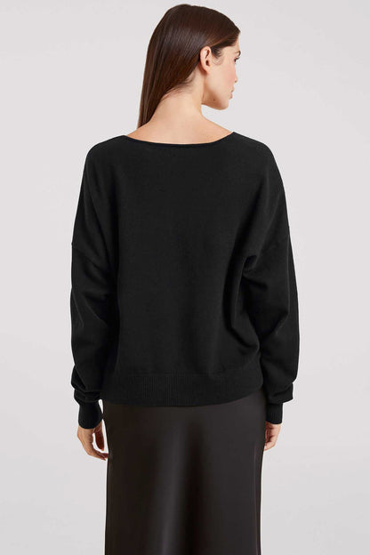 Luxe Knit V-Neck Sweater | Black