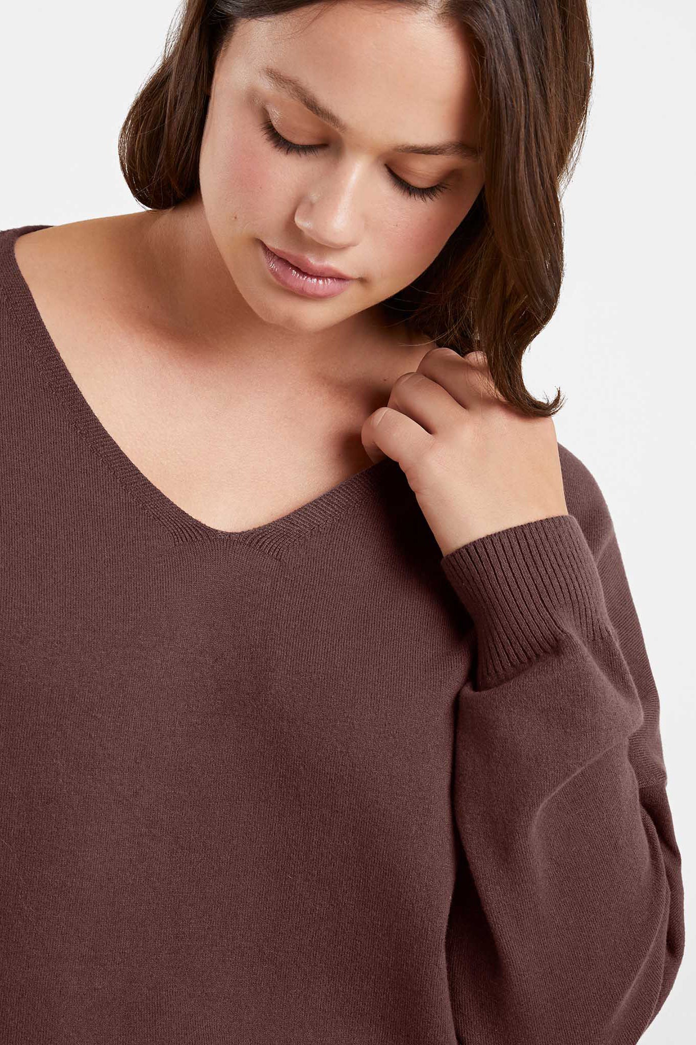 Luxe Knit V-Neck Sweater | Coffee