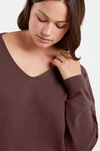 Luxe Knit V-Neck Sweater | Coffee