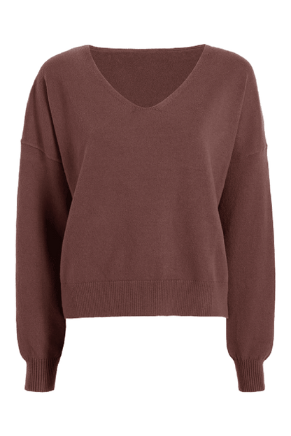 Luxe Knit V-Neck Sweater | Coffee