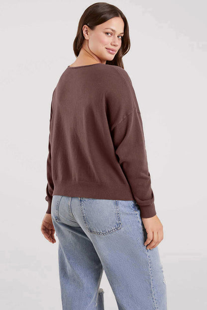 Luxe Knit V-Neck Sweater | Coffee