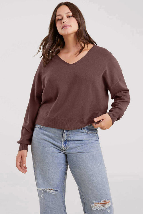 Luxe Knit V-Neck Sweater | Coffee