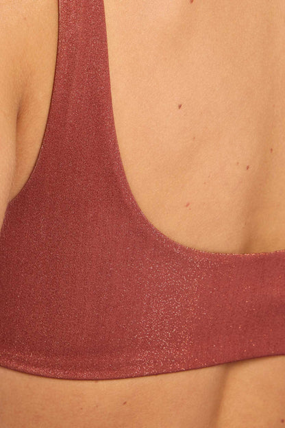 Shimmer Plunge Bikini Top | Scarlet