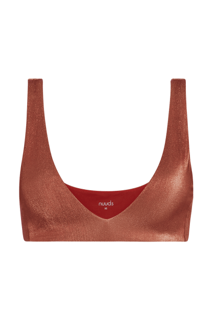Shimmer Plunge Bikini Top | Scarlet