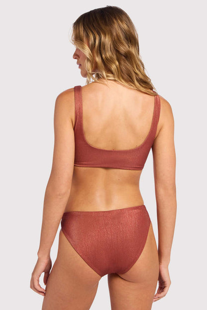 Shimmer Plunge Bikini Top | Scarlet