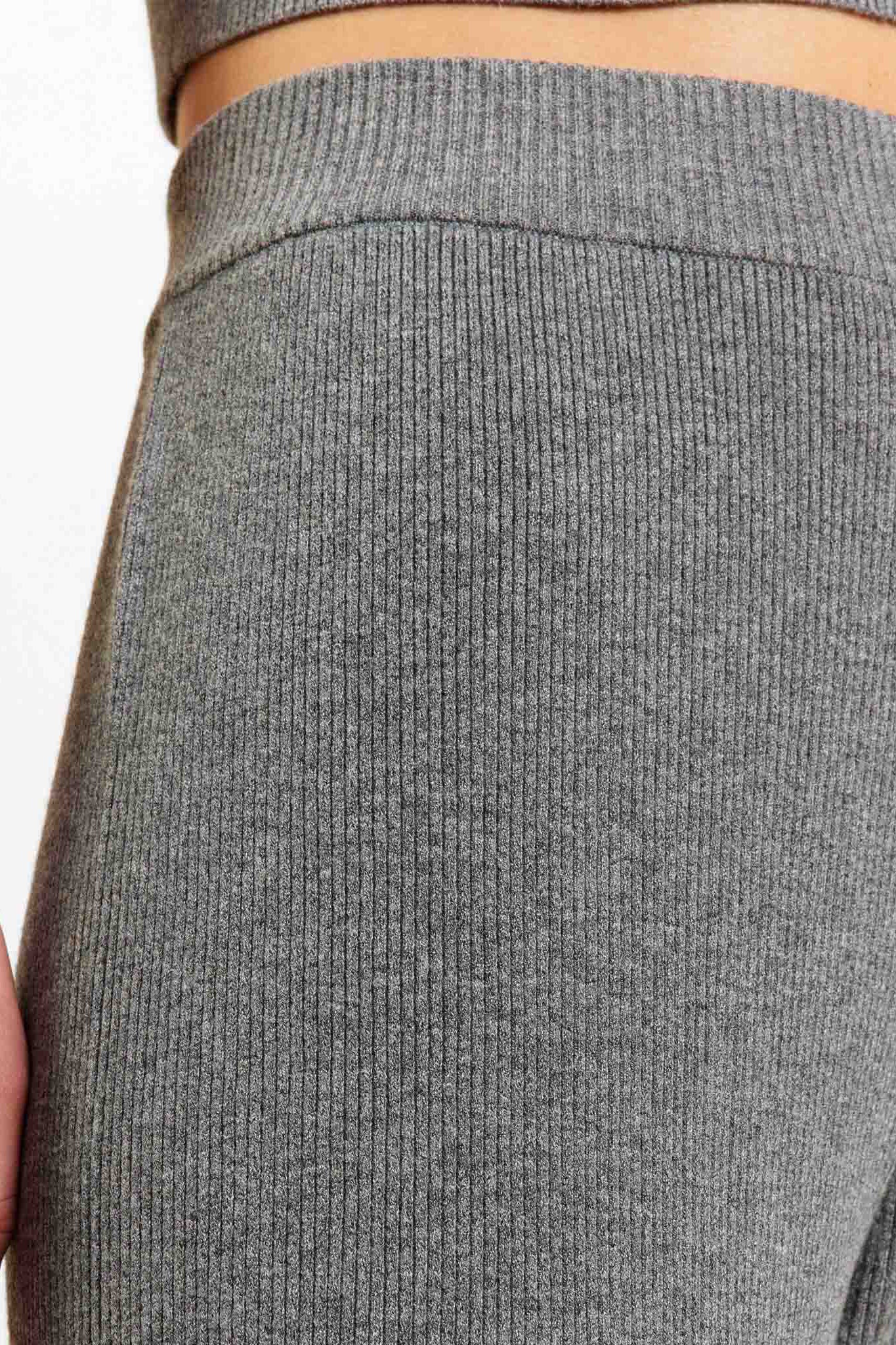 Ribbed Sweater Wide Leg Pant | Charcoal