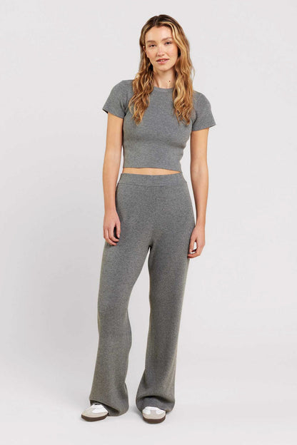 Ribbed Sweater Wide Leg Pant | Charcoal