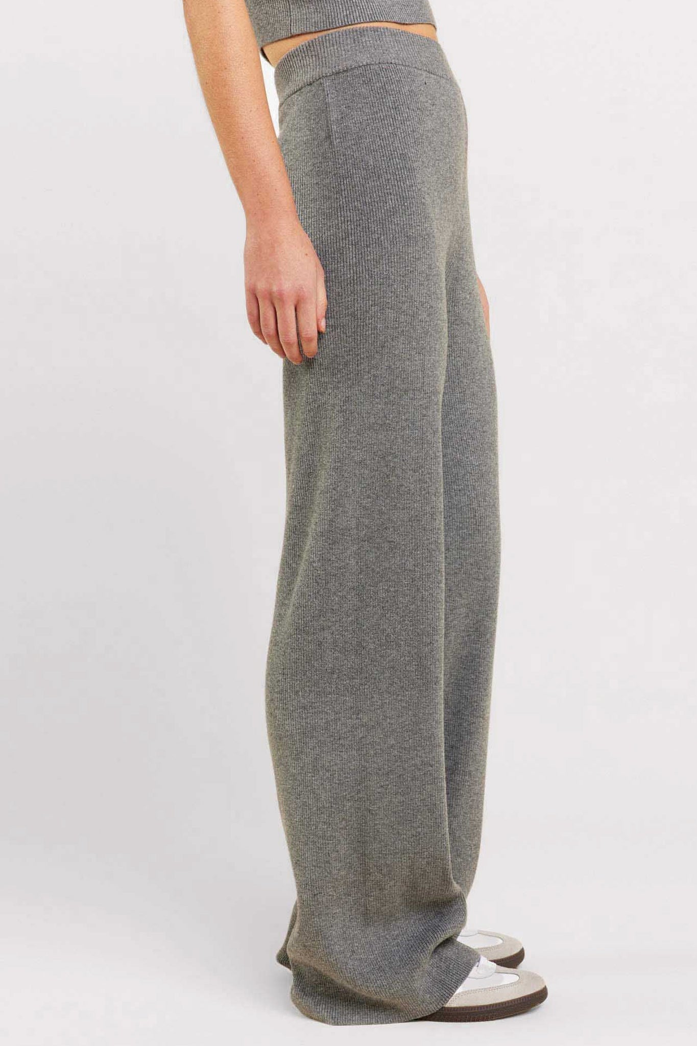 Ribbed Sweater Wide Leg Pant | Charcoal