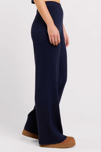 Ribbed Sweater Wide Leg Pant | Navy
