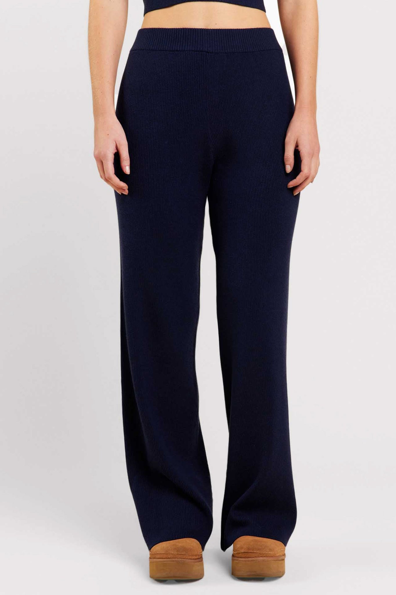 Ribbed Sweater Wide Leg Pant | Navy