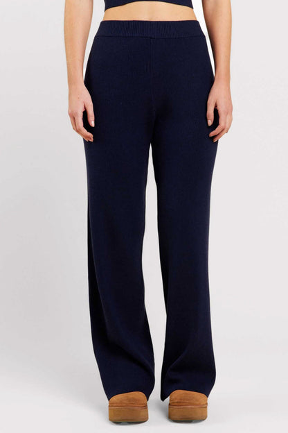 Ribbed Sweater Wide Leg Pant | Navy