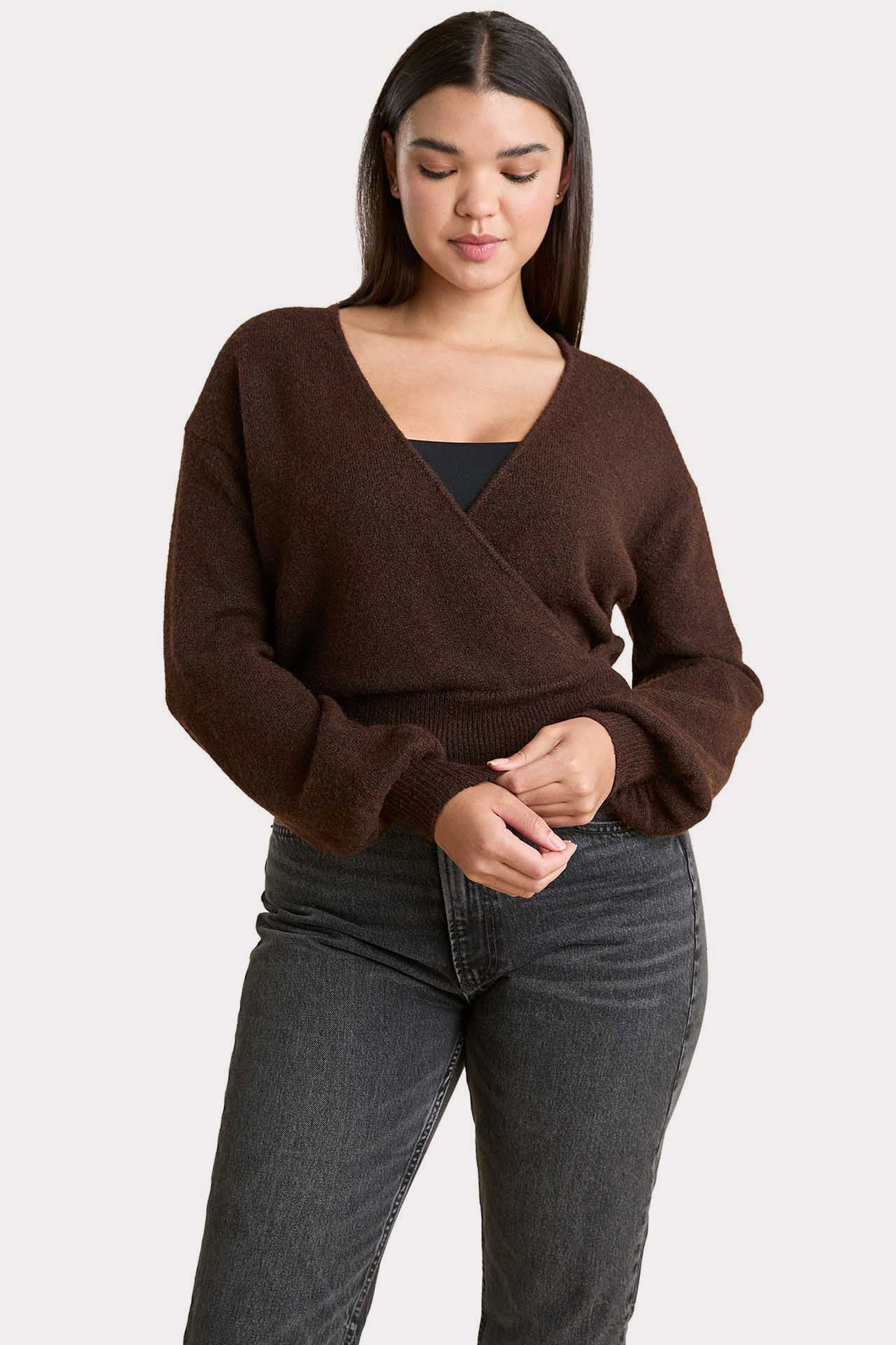 Cozy Knit Wrap Sweater | Coffee