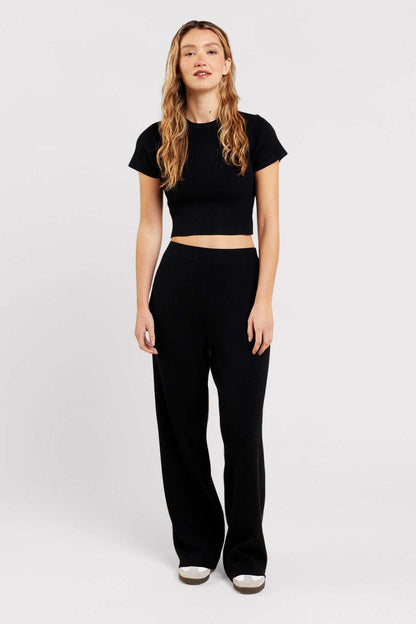 Ribbed Sweater Baby Tee | Black