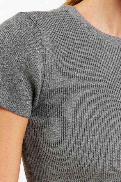 Ribbed Sweater Baby Tee | Charcoal