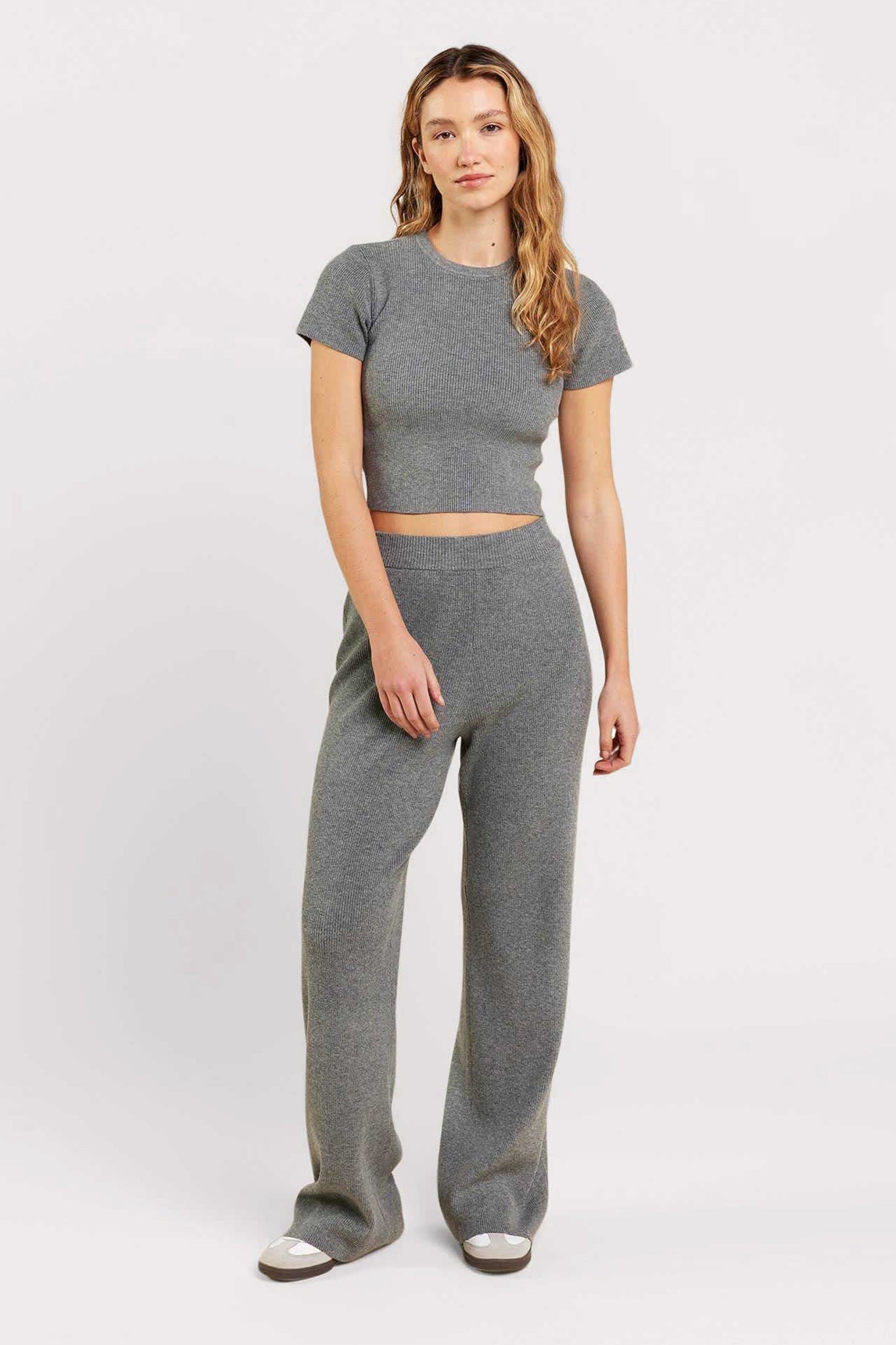 Ribbed Sweater Baby Tee | Charcoal