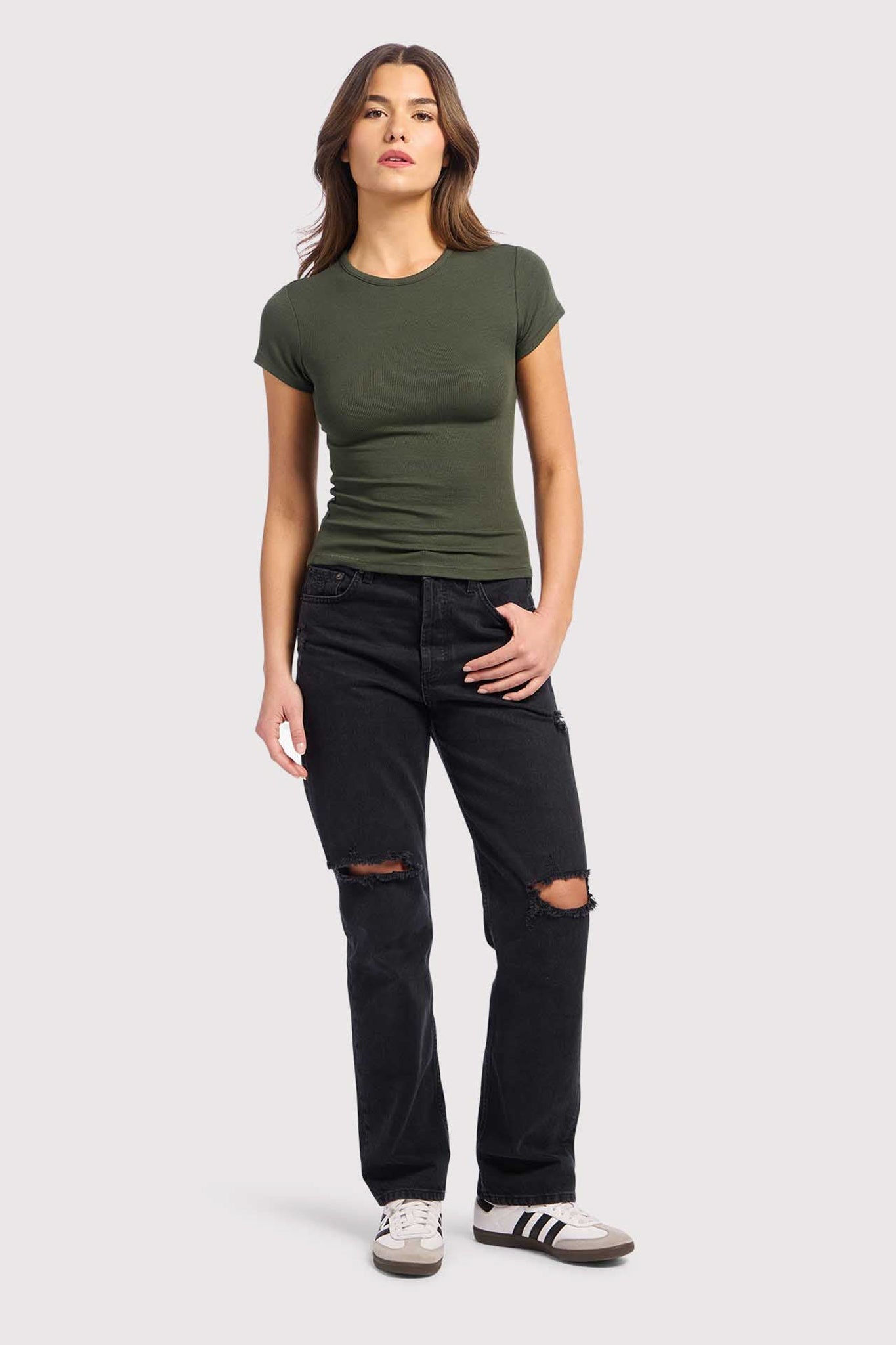 Slinky Rib Tee | Darkest Olive