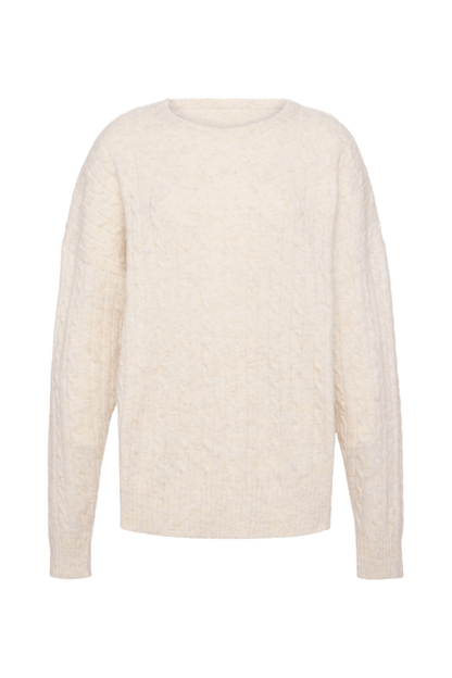 Cozy Knit Cable Crewneck Sweater | Heather Bone