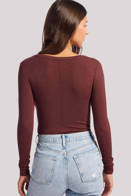 Slinky Rib Long Sleeve Bodysuit | Black Cherry