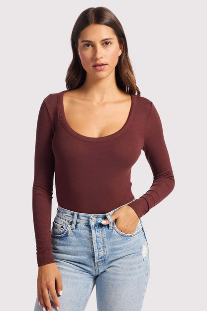 Slinky Rib Long Sleeve Bodysuit | Black Cherry