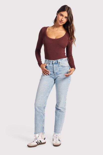 Slinky Rib Long Sleeve Bodysuit | Black Cherry