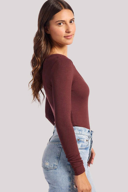 Slinky Rib Long Sleeve Bodysuit | Black Cherry
