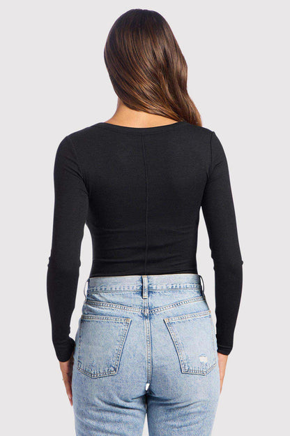 Slinky Rib Long Sleeve Bodysuit | Black