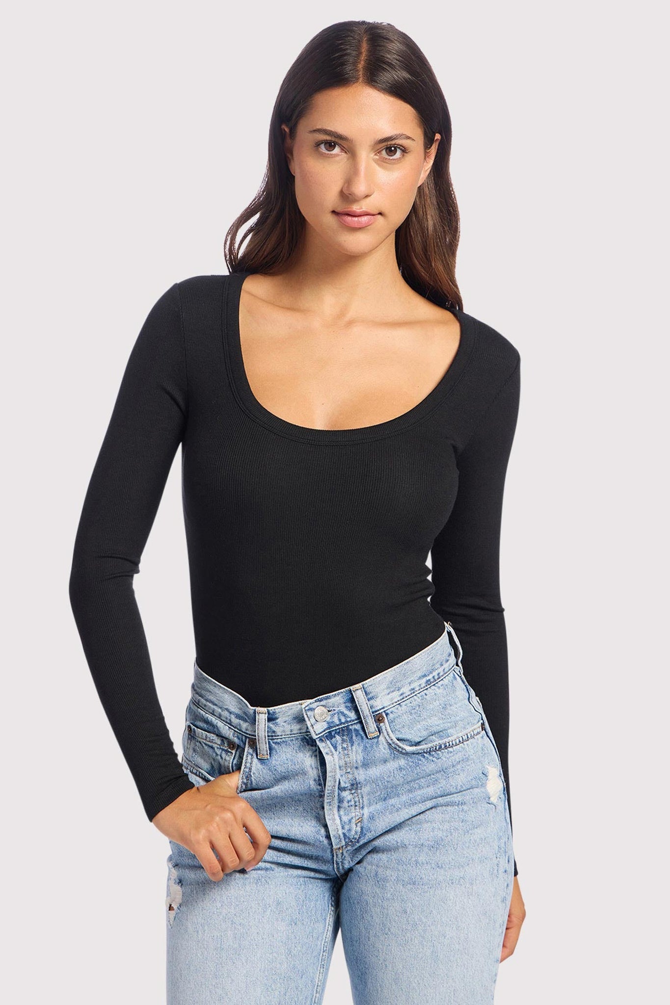 Slinky Rib Long Sleeve Bodysuit | Black