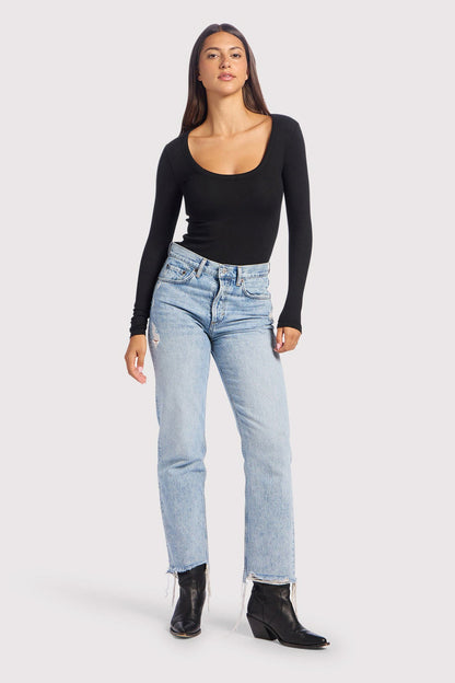 Slinky Rib Long Sleeve Bodysuit | Black