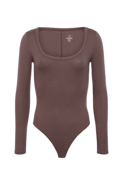 Slinky Rib Long Sleeve Bodysuit | Coffee