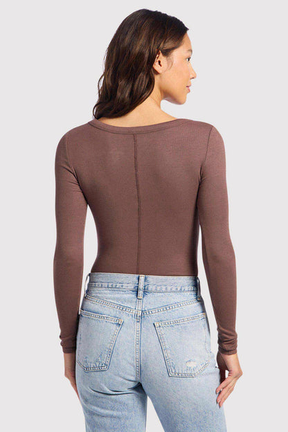 Slinky Rib Long Sleeve Bodysuit | Coffee