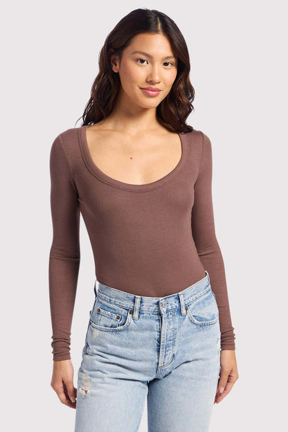Slinky Rib Long Sleeve Bodysuit | Coffee