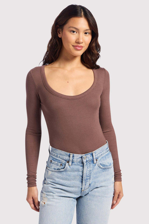 Slinky Rib Long Sleeve Bodysuit | Coffee