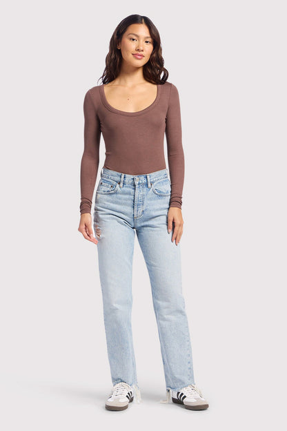 Slinky Rib Long Sleeve Bodysuit | Coffee