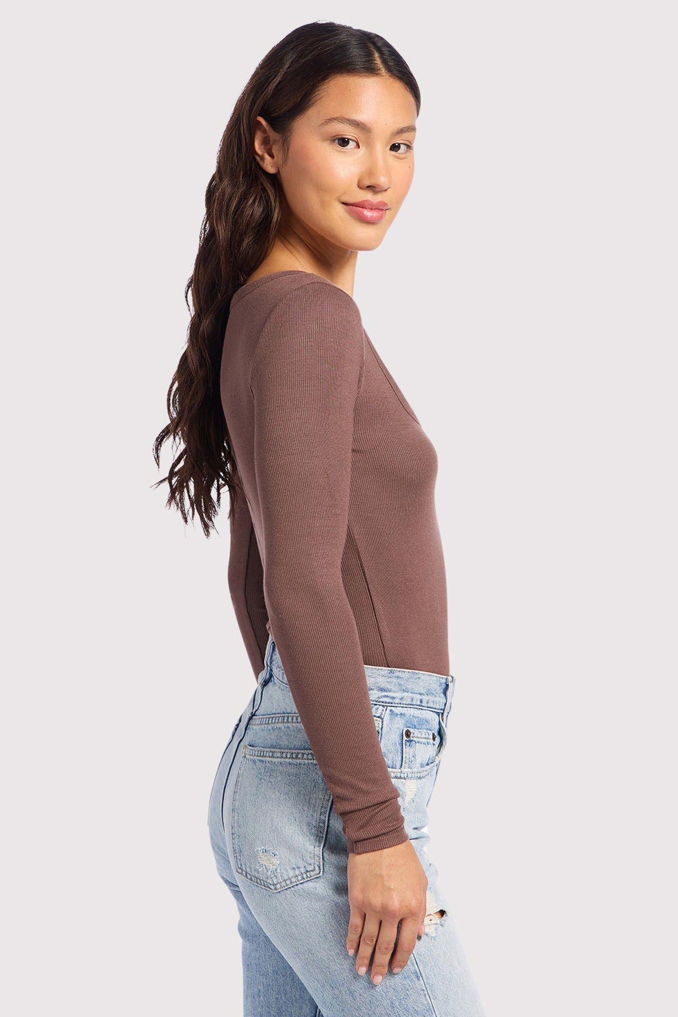 Slinky Rib Long Sleeve Bodysuit | Coffee