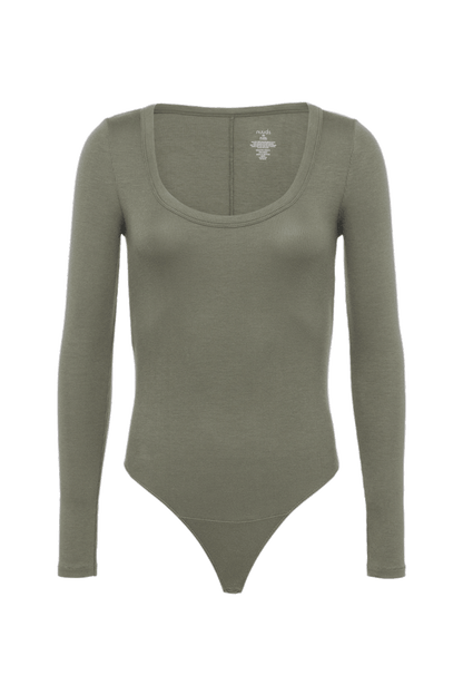 Slinky Rib Long Sleeve Bodysuit | Olive