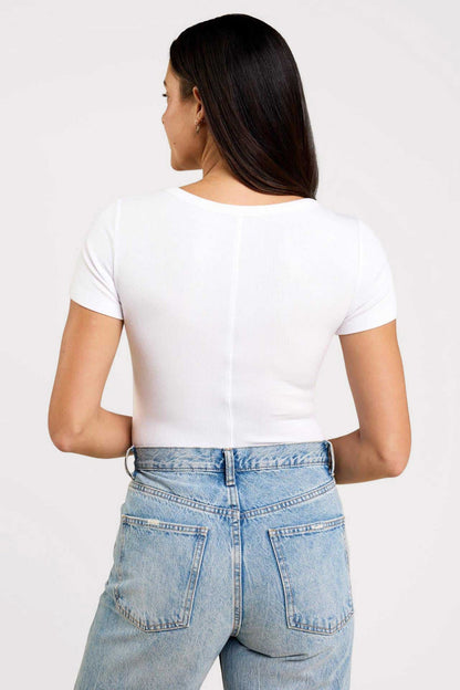 Slinky Rib Short Sleeve Bodysuit | White