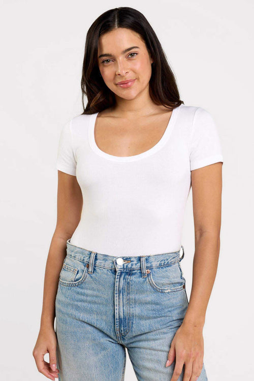 Slinky Rib Short Sleeve Bodysuit | White