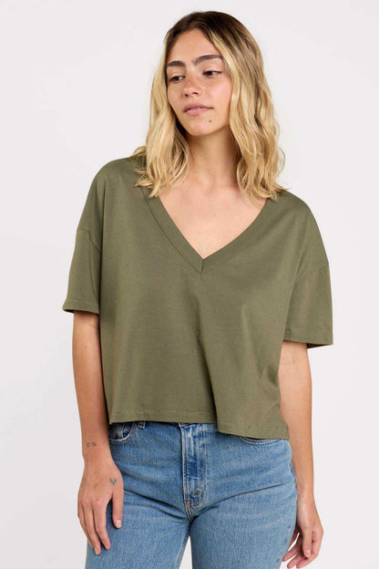 Boxy V-Neck Tee | Olive