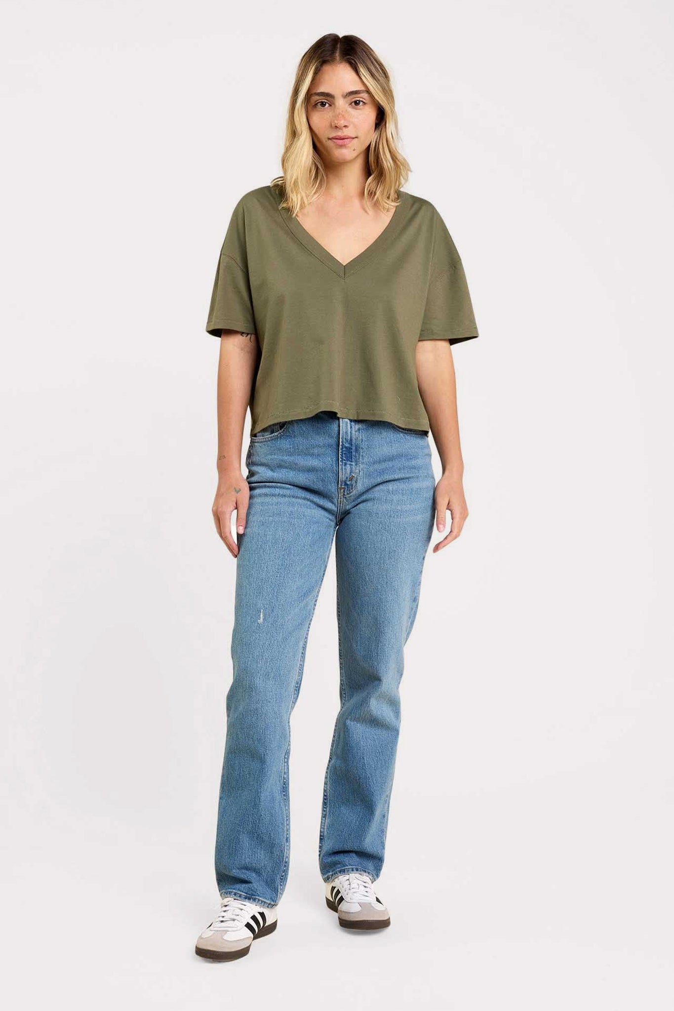 Boxy V-Neck Tee | Olive