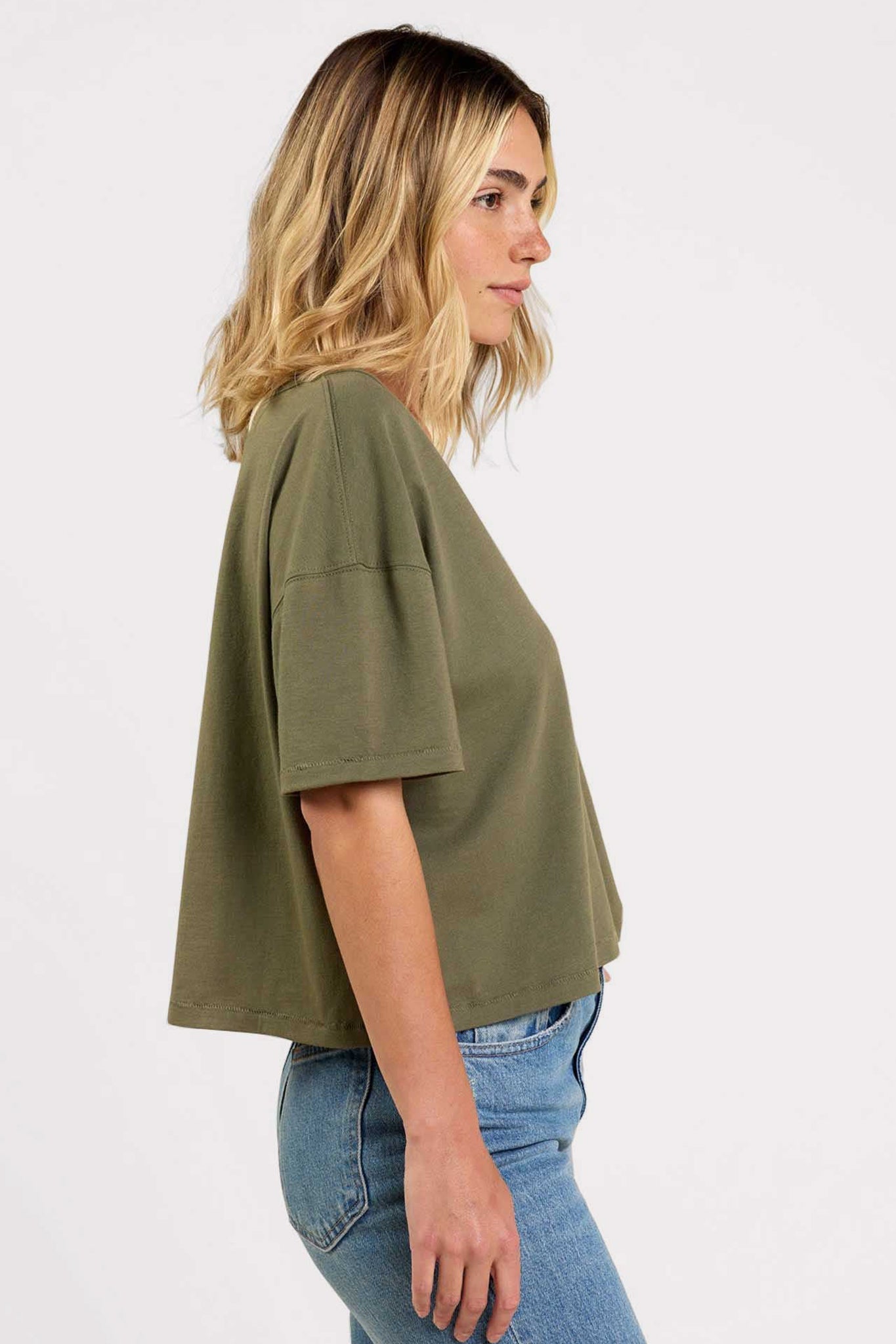 Boxy V-Neck Tee | Olive