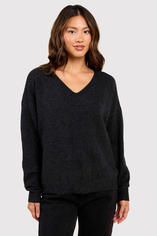Cozy Knit V-Neck Sweater | Black