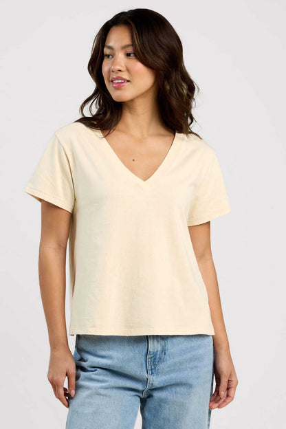 Vintage Cotton V-Neck Everyday T-Shirt | Bone