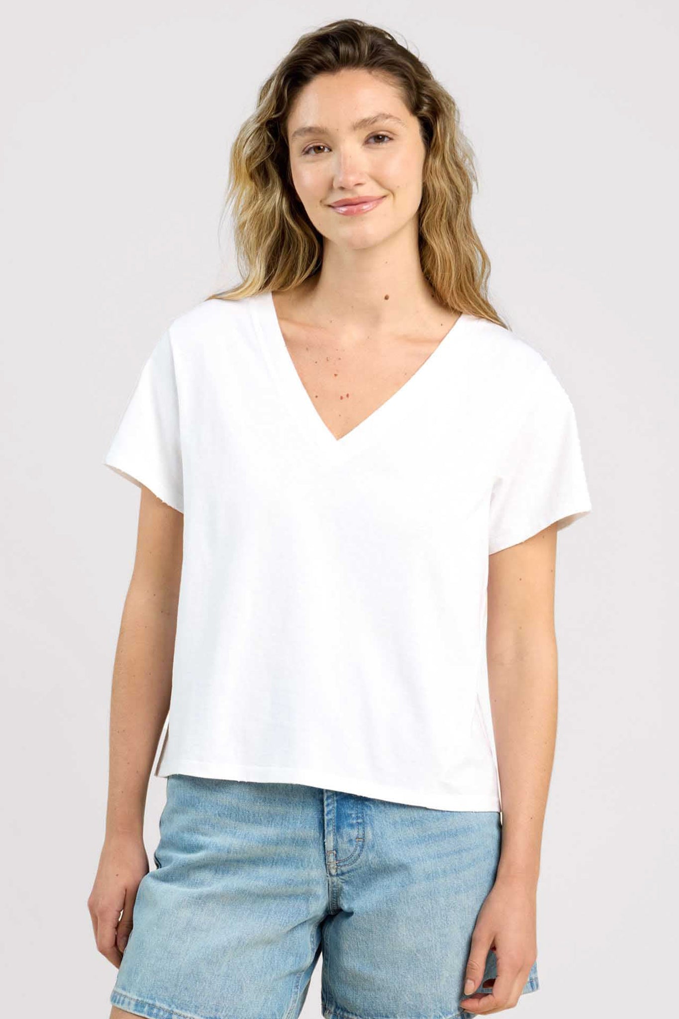 Vintage Cotton V-Neck Everyday T-Shirt | White