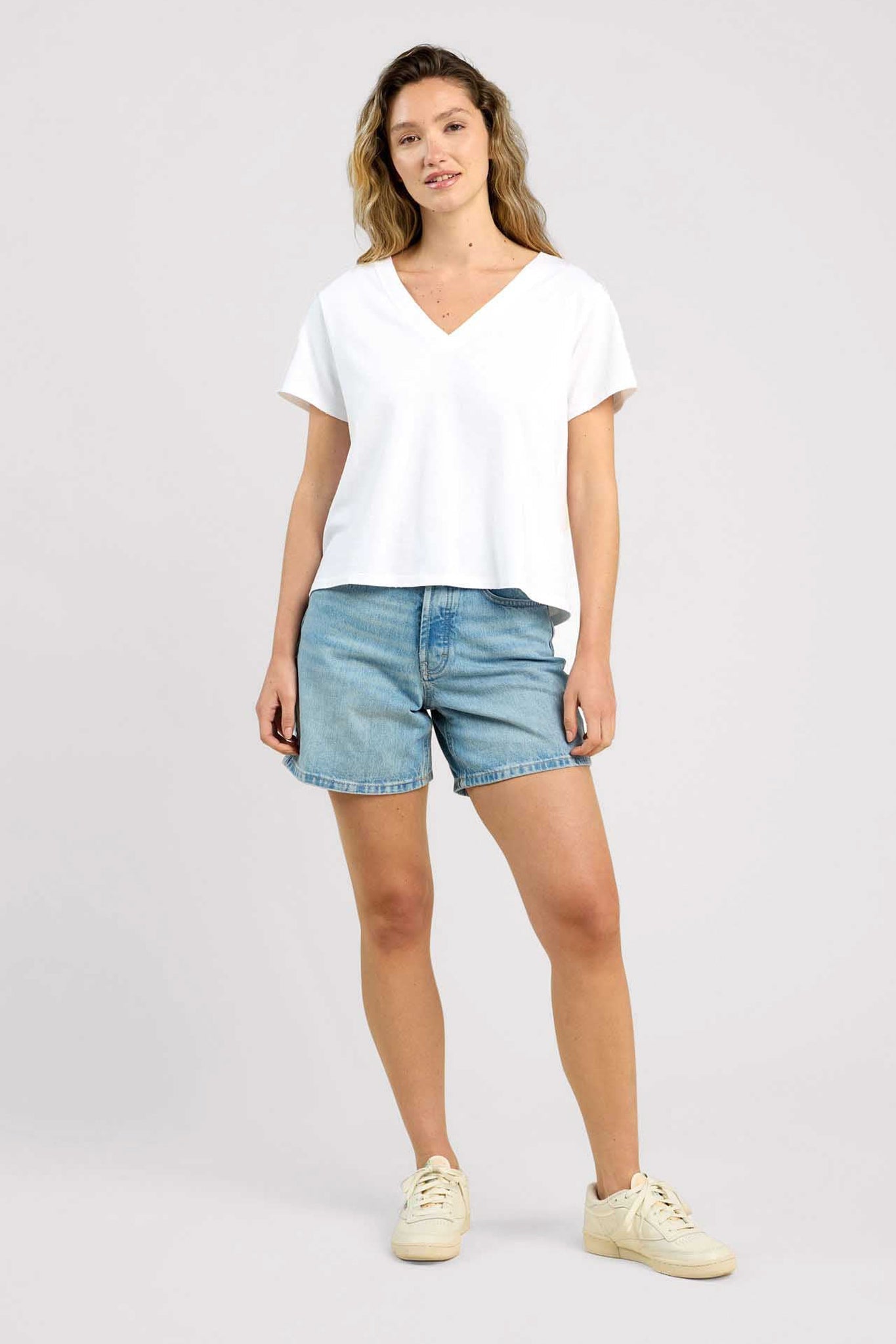 Vintage Cotton V-Neck Everyday T-Shirt | White