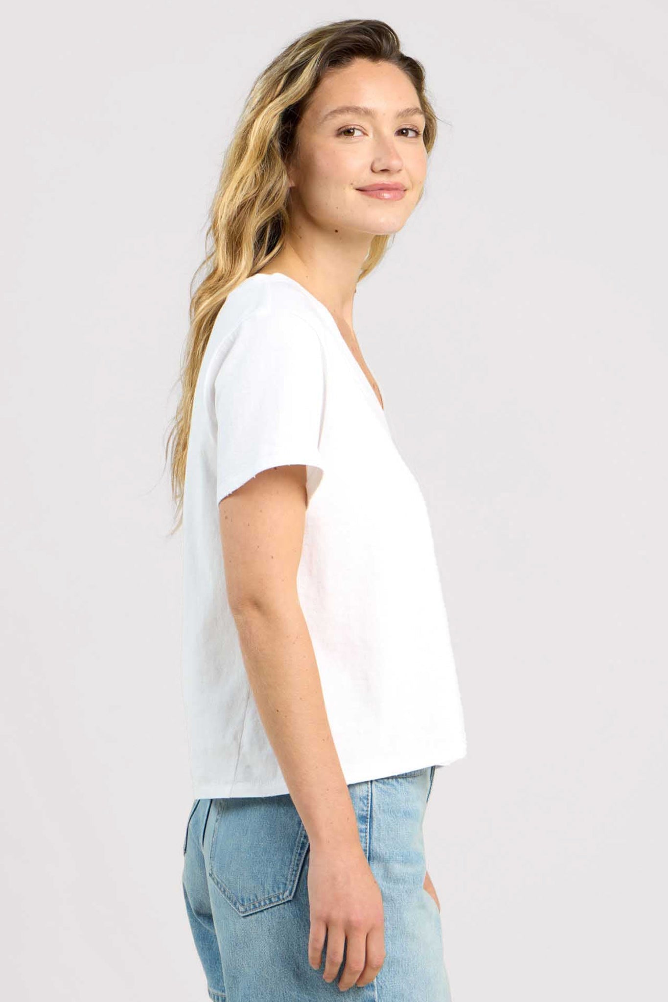 Vintage Cotton V-Neck Everyday T-Shirt | White