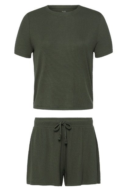 Ribbed Pajama Short Set | Darkest Olive