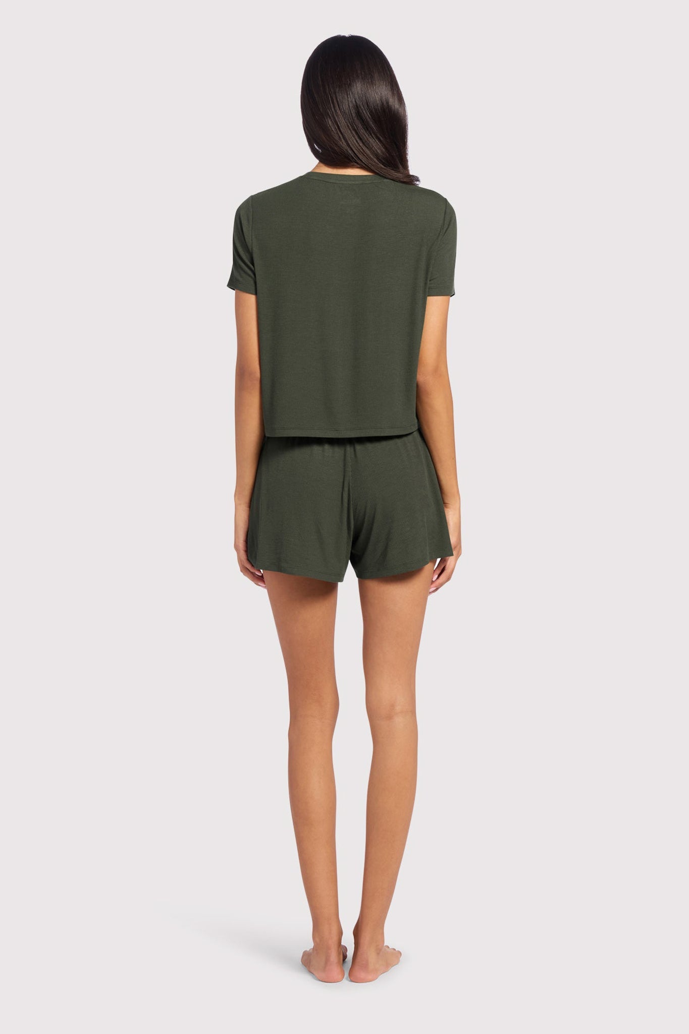 Ribbed Pajama Short Set | Darkest Olive