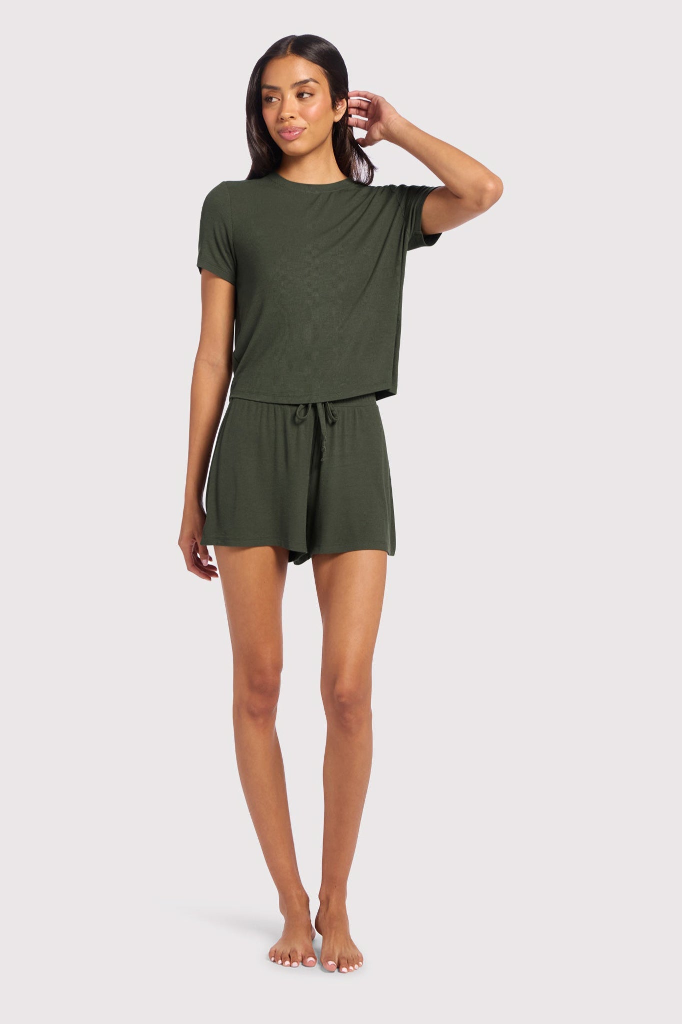 Ribbed Pajama Short Set | Darkest Olive