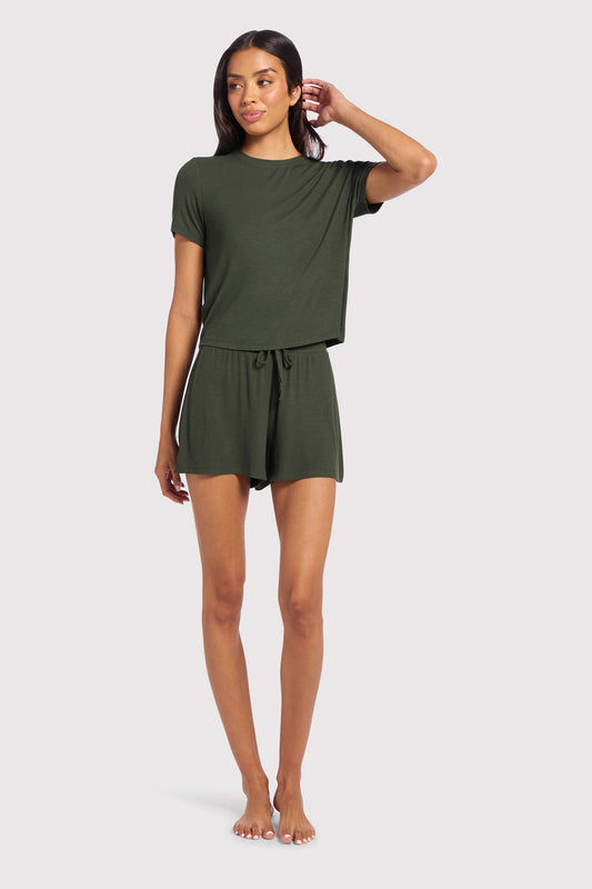 Ribbed Pajama Short Set | Darkest Olive